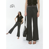 夏 女灰色高级感九分休闲裤 CountryMoment 复古中低腰微喇烟管西裤