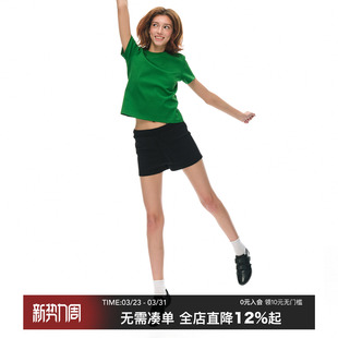 女辣妹中低腰抽绳直筒热裤 CountryMoment 空气层针织休闲运动短裤