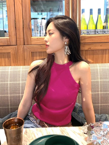 定魅 Сексуальный трикотажный жилет, майка, футболка без рукавов, эффект подтяжки