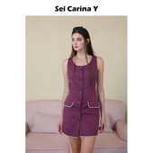 无袖 Sei 新款 小香风修身 Carina Y珍珠边口袋背心连衣裙女2025春季