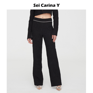 5折 设计感休闲裤 Sei Y黑色花苞直筒钻链长裤 子女薄高级 Carina