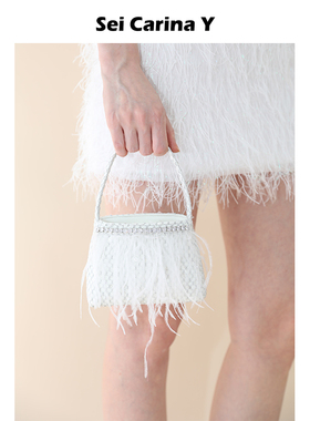 Sei Carina Y秀款钻链羽毛手提包包女夏新款时尚小众设计感手拎包