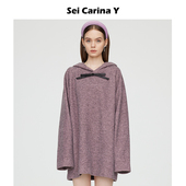 SeiCarinaY大蝴蝶结长袖 针织连帽卫衣女春秋长袖 宽松休闲原创上衣