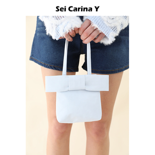 手提包女小众设计 Sei Carina Y磨砂皮质手提蝴蝶结公主包新款 时尚