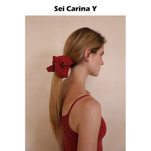 Sei Carina Y波点方巾发圈女法式甜美头绳红色百搭大肠圈发饰新款