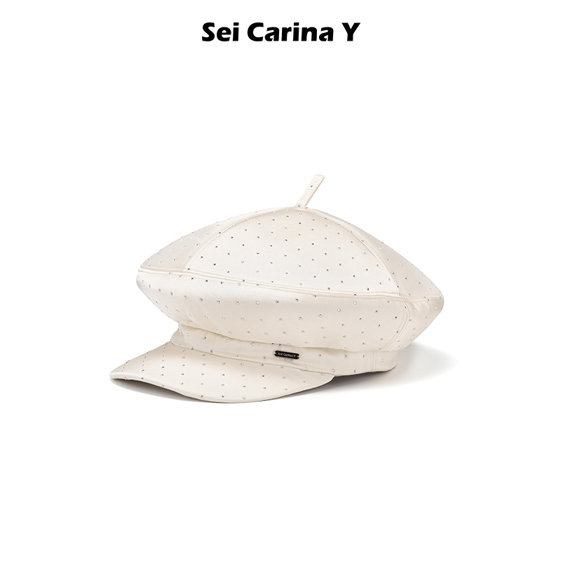 SeiCarinaY烫钻缎面贝雷帽
