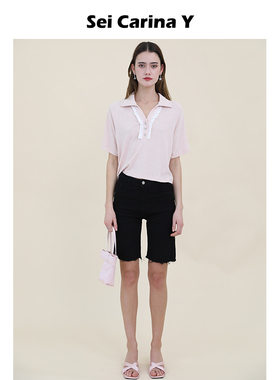 Sei Carina Y蕾丝花边短袖plop衫显瘦2025年春季新款简约女衬衫