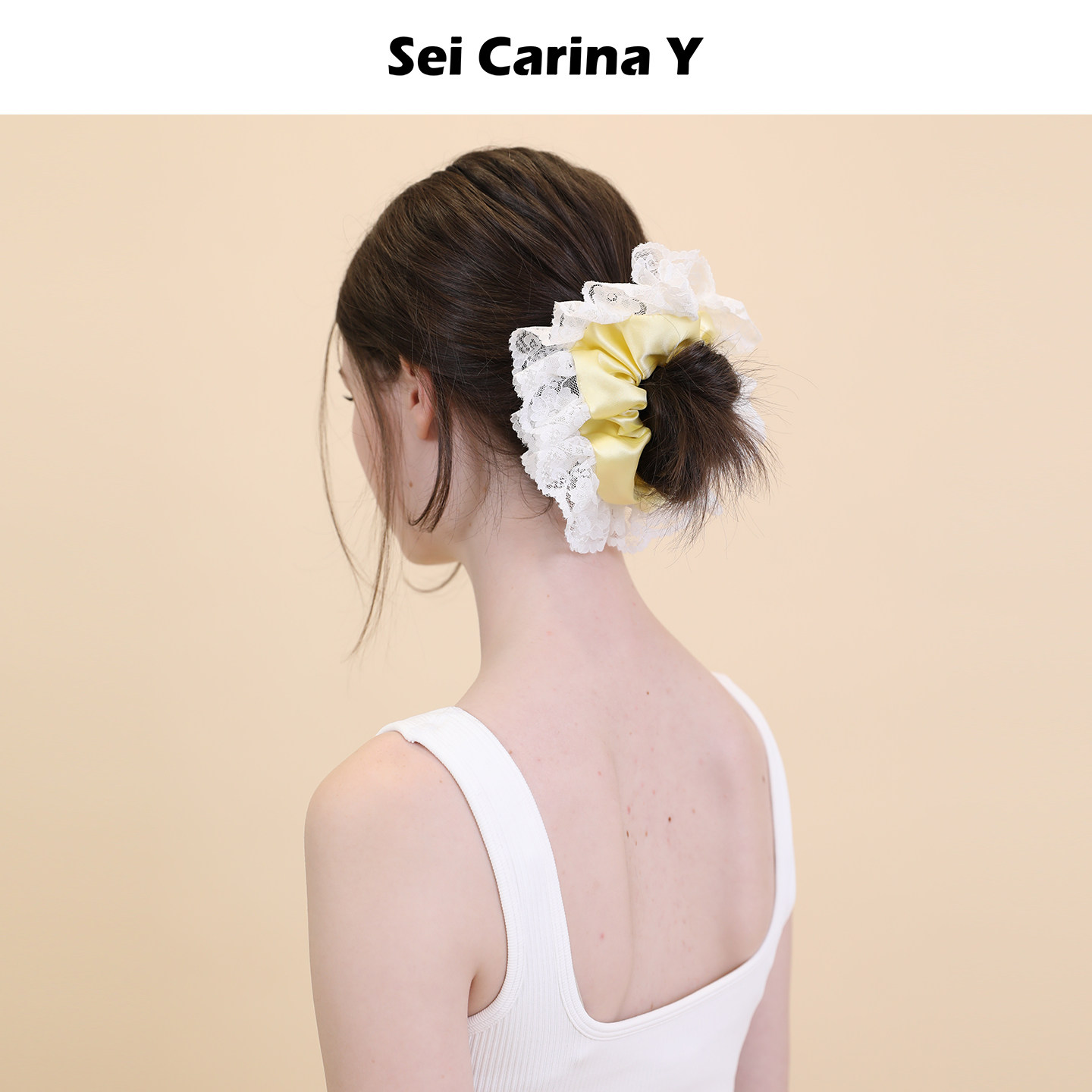 Sei Carina Y蕾丝花边真丝花苞发圈大肠圈头绳甜美气质百搭发饰女