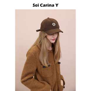 秋冬新款 Y花朵毛呢棒球帽女简约百搭时尚 帽子鸭舌帽 Carina Sei