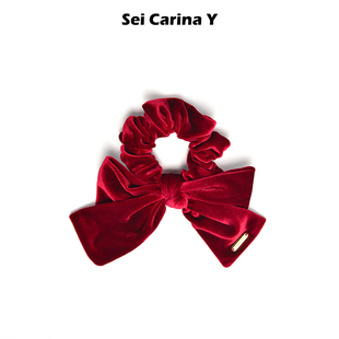 Sei Y丝带领结丝绒发圈女红色圣诞氛围感秋冬大肠圈头绳 Carina