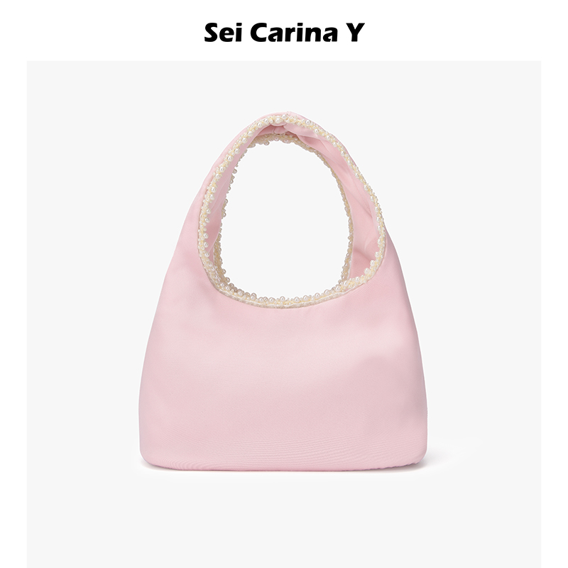 SeiCarinaY串珠装饰缎面手拎包