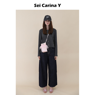 新款 上衣女长袖 圆领衬衫 高级感 简约风修身 Carina Sei Y小钻扣开衫