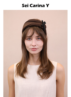 Sei Carina Y毛呢折叠蝴蝶结装饰发箍宽版女秋冬时尚百搭高级感