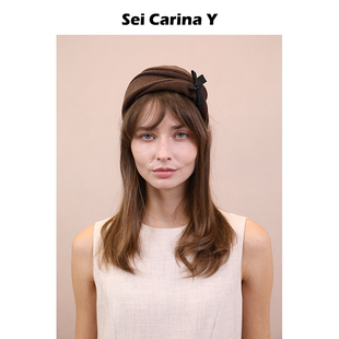 Sei Carina Y毛呢折叠蝴蝶结装饰发箍宽版女秋冬时尚百搭高级感