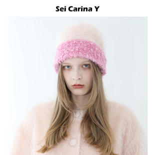小众设计感秋冬保暖帽子高级感 Y撞色拼接毛线帽女新款 Sei Carina