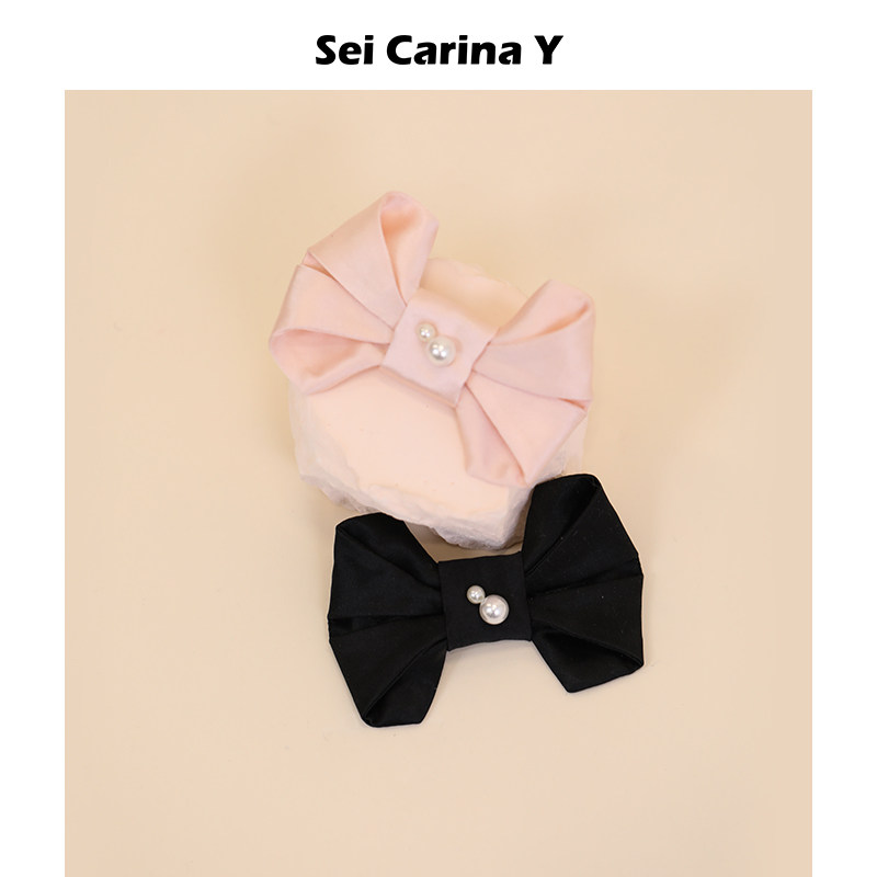 Sei Carina Y纸序系列-蝴蝶结珍珠装饰小号发夹侧边夹刘海夹甜美