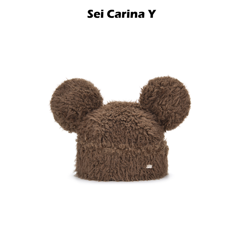 SeiCarinaY熊耳朵毛绒帽可爱保暖