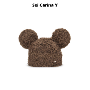 小众时尚 Y熊耳朵毛绒帽女秋冬新款 可爱保暖帽子显脸小 Carina Sei