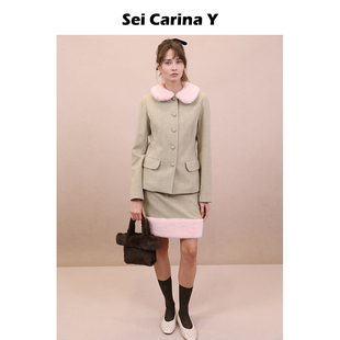 毛呢毛领上衣半裙短裙外套甜美百搭秋冬新款 Y套装 女 Carina Sei