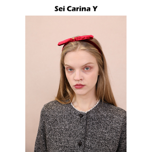 Sei Carina Y一字长蝴蝶结丝绒发箍女甜美百搭头箍不勒头时尚新款