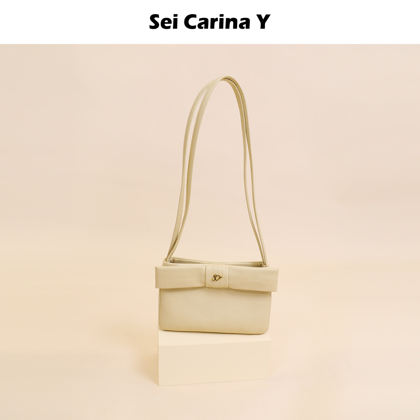Sei Carina Y蝴蝶结皮质腋下包黄色小号单肩包甜美百搭气质女新款
