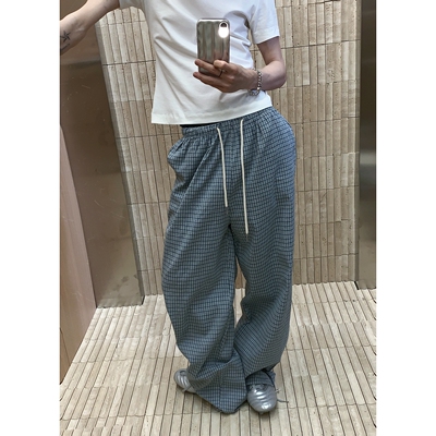 阿荒与阿卤格子束脚抽绳休闲裤