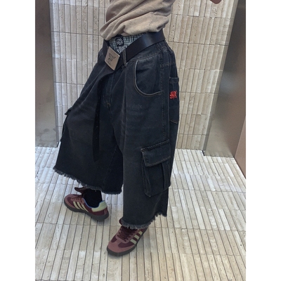 阿荒与阿卤口袋工装牛仔裤七分裤