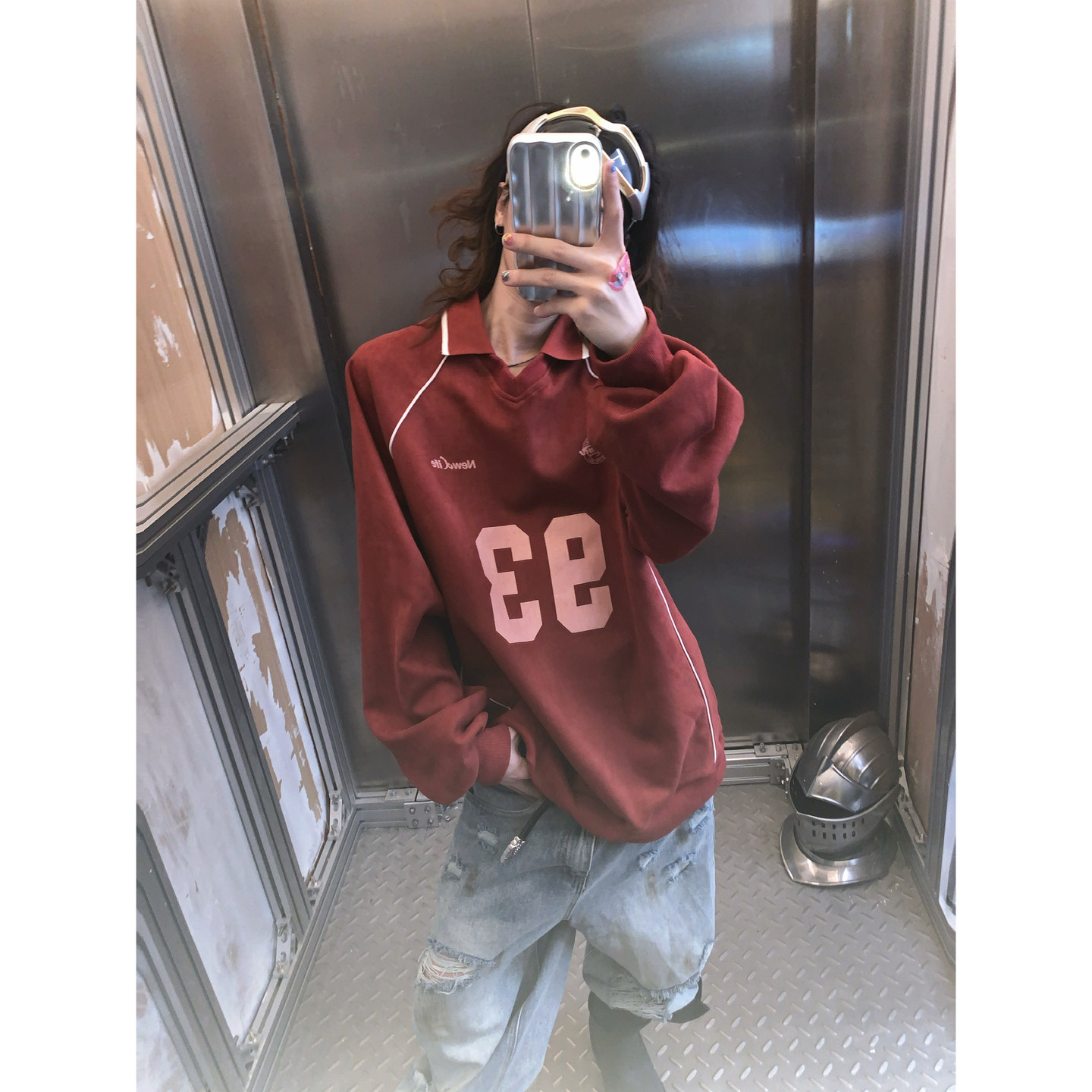 阿荒与阿卤*美式复古93号棒球V领麂皮绒卫衣街头宽松翻领子男女,男装,卫衣,淘宝优惠券,粉丝福利购,淘宝优惠卷