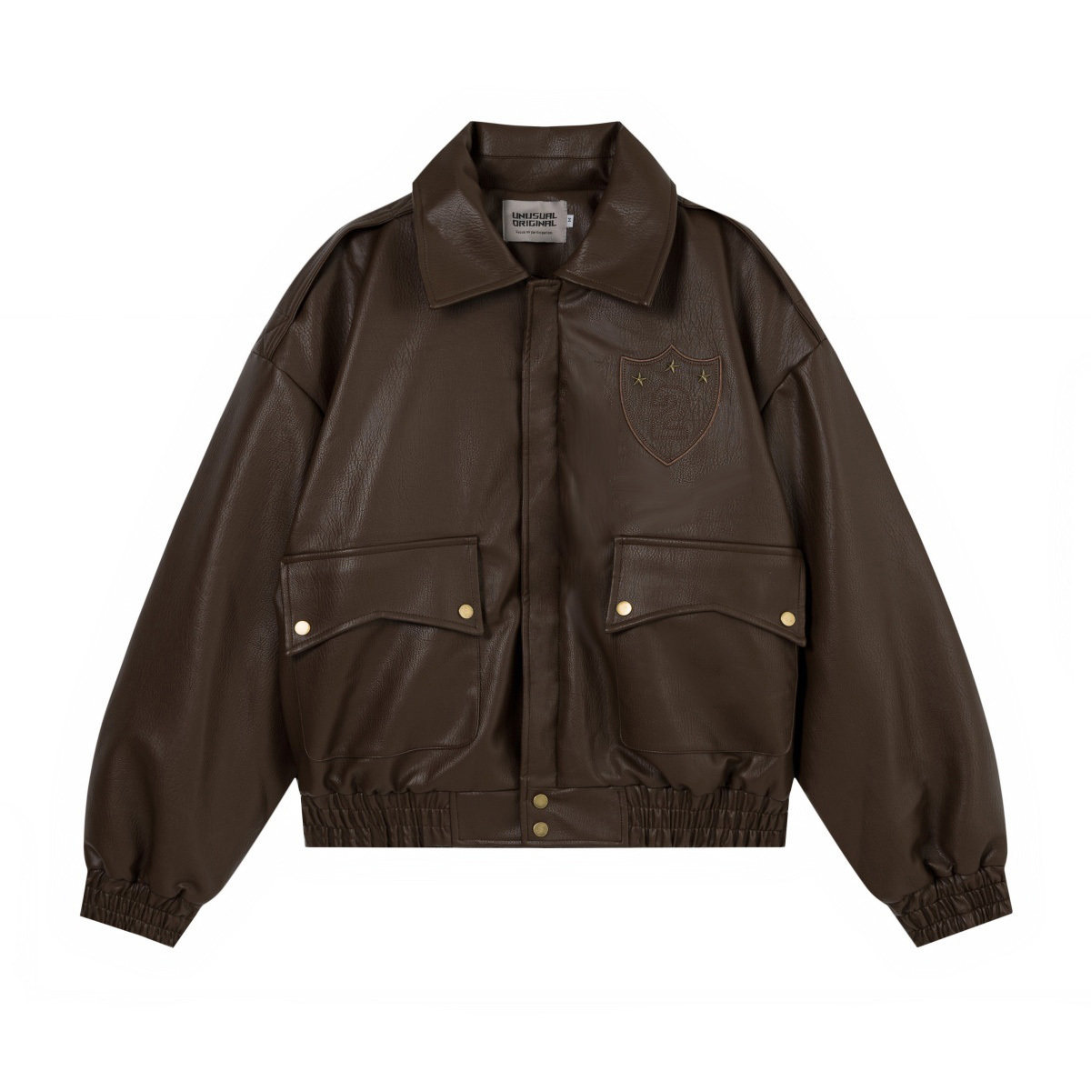 ahyala 美式复古女皮衣短款短外套咖啡棕翻领