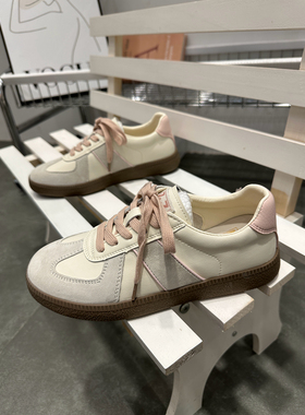 热典mema真皮百搭德训鞋女鞋系带平跟鞋2023春夏新款韩版时尚板鞋