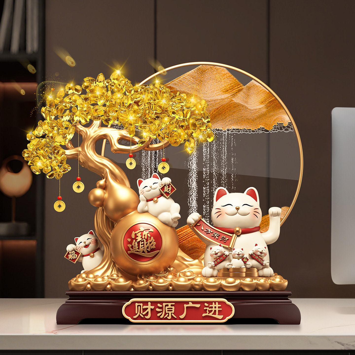 新款招财猫流沙画摆件自动招手店铺前台装饰开业大吉礼物送人高档
