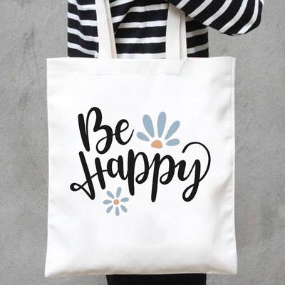 字母花朵帆布包通勤女单肩文艺简约青年学生小清新韩版日系帆布袋