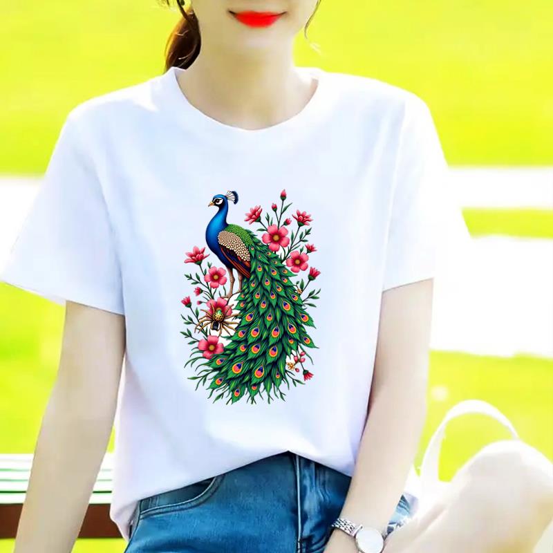 韩版网红女T恤休闲圆领甜美花卉爆款INS印花打底衫短袖通勤上衣
