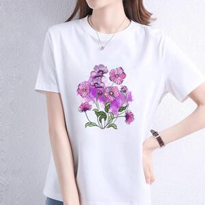 纯棉夏季潮流个性花朵运动印花上衣INS爆款休闲通勤女圆领短袖T恤