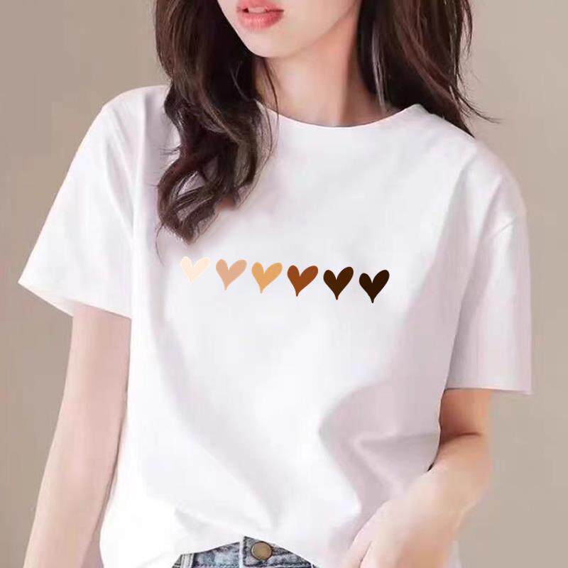 爆款可爱INS通勤休闲印花通勤心形简约洋气上衣洋气女圆领短袖T恤