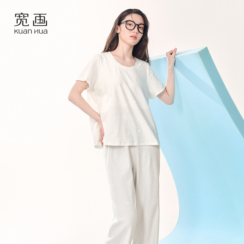 棉质短袖圆领宽松睡衣薄款透气