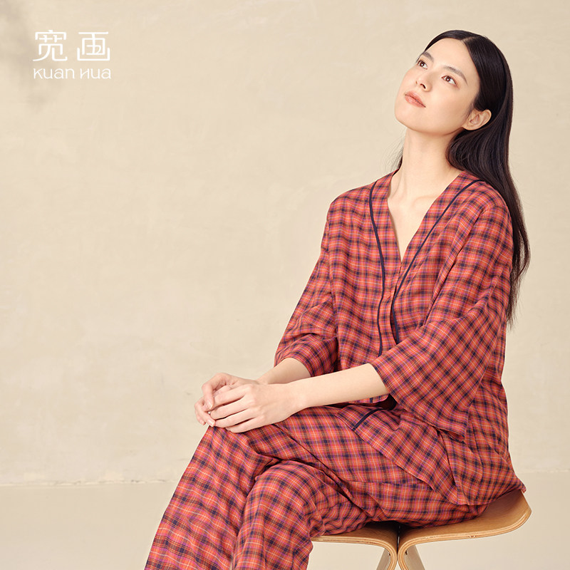 宽画复古V领纯棉女士睡衣春夏款