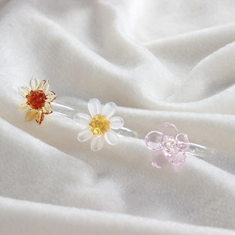 旋转饰品小众琉璃蝴蝶戒指琉璃花朵戒指礼物儿童设计感指环手工