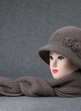 老太太针织老年黑色毛线帽护耳洋气加厚高品质冷帽保暖盆帽冬季
