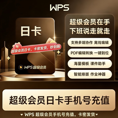 充自己号直冲wps超级会员一天稻壳pdf转word不支持ai功能卡密发货
