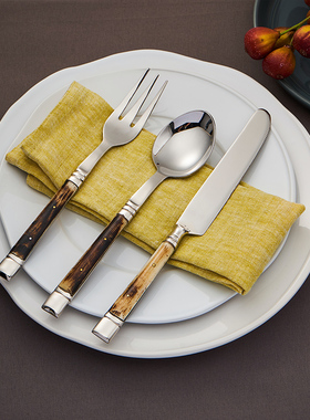 HERMOSO 进口牛骨刀叉勺三件套复古西餐餐具刀叉牛排刀叉套装贝母