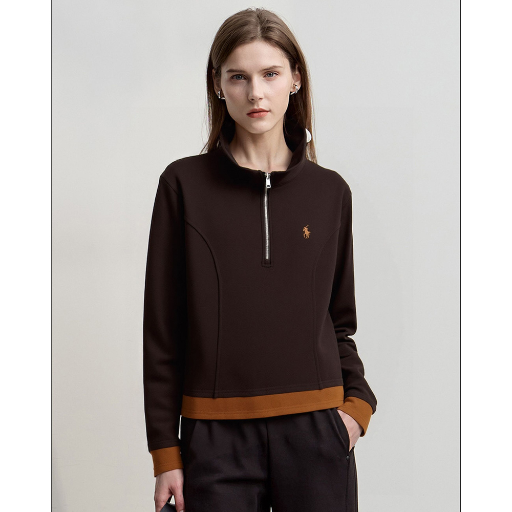 【添添kindly】【地脉暖绒】撞色下摆时尚显瘦德绒上衣353233