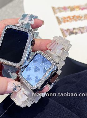 新款蝴蝶树脂轻便表带适用苹果s10手表applewatch9代765通用8SE女