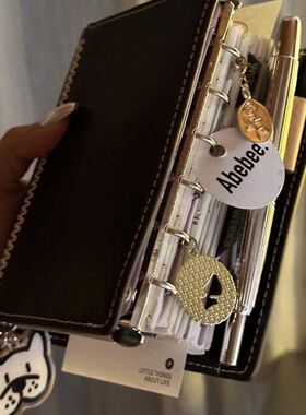 小红书同款黑巧A7双环皮质手账本小众创意高颜值活页随身日记记事