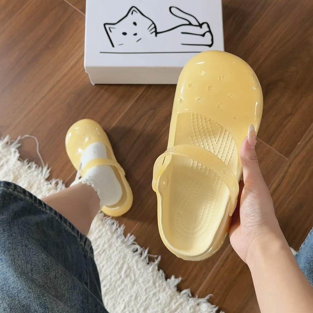 黄色果冻鞋厚底洞洞鞋女款外穿超火不累脚增高超舒服拖鞋2026新款