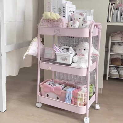 可爱小推车大容量落地零食收纳架子宿舍床边化妆品储物架子置物架