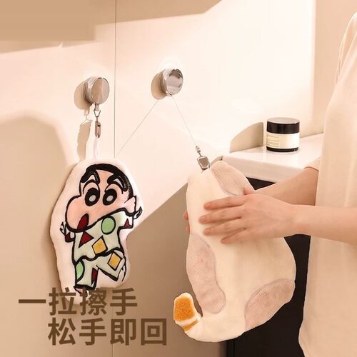 多功能伸缩毛巾夹自动回弹收缩挂钩夹免打孔擦手巾套装易拉绳日用