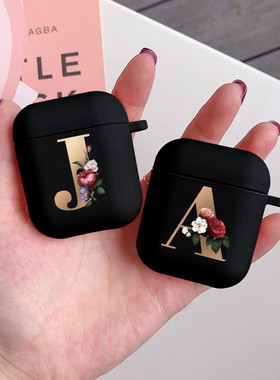 Cute Floral Gold Initial alphabet Letter AirPods Case For Airpod 1/2 Cases Silicone Wireless