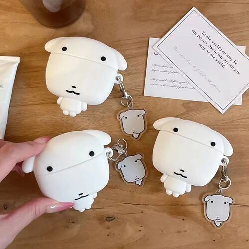 3D Cartoon White Dog Earphone Ear Bag Case Cover For Apple