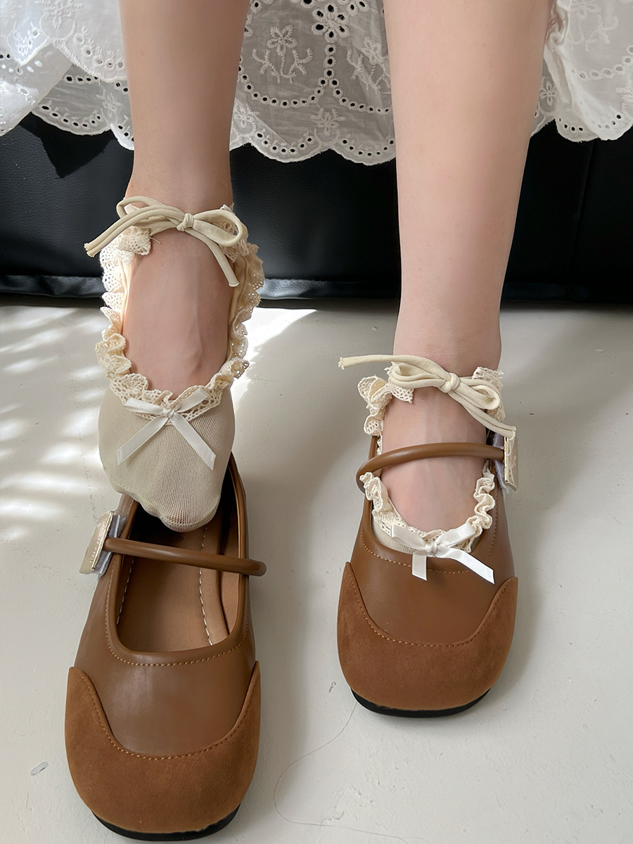 浅口蕾丝芭蕾舞风花边船袜女夏季薄款蝴蝶结配小皮鞋玛丽珍袜子女